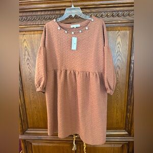 Simply Southern Women's Sheath Dress Quilted 3/4 Sleeve Terra cotta XL